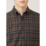 Sunspel Button Down Flannel Shirt In Bark Check