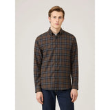 Sunspel Button Down Flannel Shirt In Bark Check