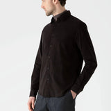 Sunspel Fine Cord Shirt in Coffee