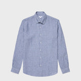 Sunspel Linen Long Sleeve Shirt Navy/White Stripe