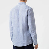 Sunspel Linen Long Sleeve Shirt Navy/White Stripe