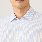 Sunspel Linen Shirt In Sky Blue/Navy