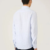 Sunspel Linen Shirt In Sky Blue/Navy