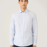 Sunspel Linen Shirt In Sky Blue/Navy