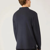 Sunspel Long Sleeve Cellulock Polo Shirt In Navy