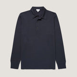 Sunspel Long Sleeve Cellulock Polo Shirt In Navy