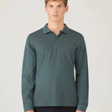 Sunspel Long Sleeve Piqué Polo Shirt In Dark Petrol