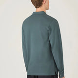 Sunspel Long Sleeve Piqué Polo Shirt In Dark Petrol
