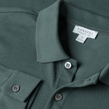 Sunspel Long Sleeve Piqué Polo Shirt In Dark Petrol
