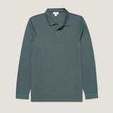 Sunspel Long Sleeve Piqué Polo Shirt In Dark Petrol