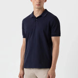 Sunspel Pique Polo Shirt Navy