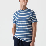 Sunspel Short Sleeve Classic T‑shirt Bluestone/Ecru Breton Stripe