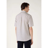 Sunspel Short Sleeve Vintage Stripe Shirt In Soft Denim/Ecru