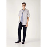 Sunspel Short Sleeve Vintage Stripe Shirt In Soft Denim/Ecru