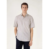 Sunspel Short Sleeve Vintage Stripe Shirt In Soft Denim/Ecru