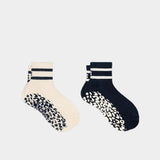 Sweaty Betty Animal Print Mini Pilates Crew Gripper, 2 Pack In French Navy / Cream