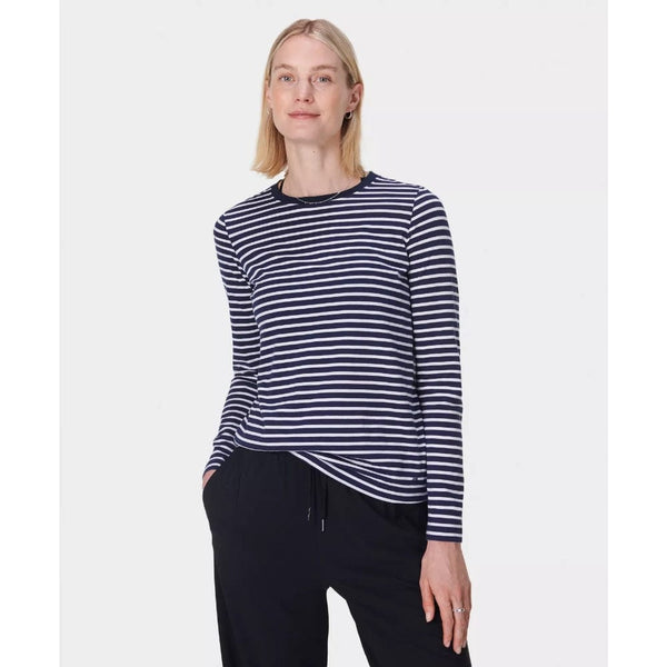 Sweaty Betty Essential Long Sleeve T-Shirt In Navy Stripe