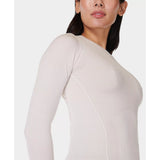 Sweaty Betty Mindful Flex Long Sleeve Top In Cloud White Dusty Beige