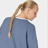 Sweaty Betty Organic Cotton  After Class Longline Sweatshirt In Luxe Blue