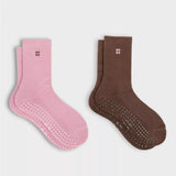 Sweaty Betty Pilates Crew Gripper Socks 2 Pack In Deco Pink/Chestnut Brown