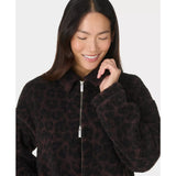 Sweaty Betty Plush Collared Fleece In Large Brown Leopard Print