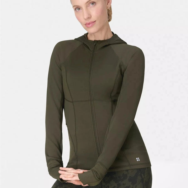 Sweaty Betty Pro Run Zip Up in Nori Green
