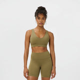 Sweaty Betty Ultimate Studio Voop Bra In Khaki Brown