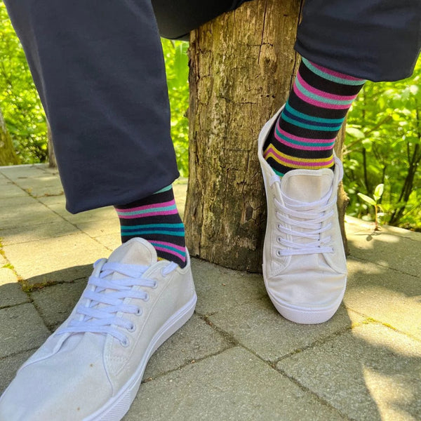 Swole Panda Navy Multi Striped Bamboo Socks