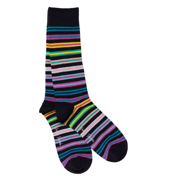 Swole Panda Navy Multi Striped Bamboo Socks