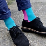 Swole Panda Pink & Aqua Vertical Striped Bamboo Socks