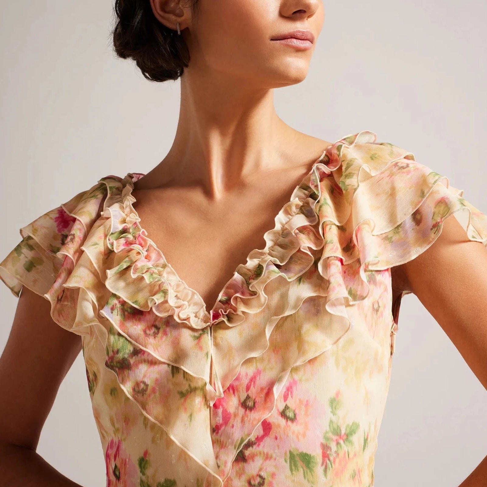 Ted Baker Ammiah Frilled Floral V Neck Mini Dress