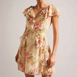 Ted Baker Ammiah Frilled Floral V Neck Mini Dress