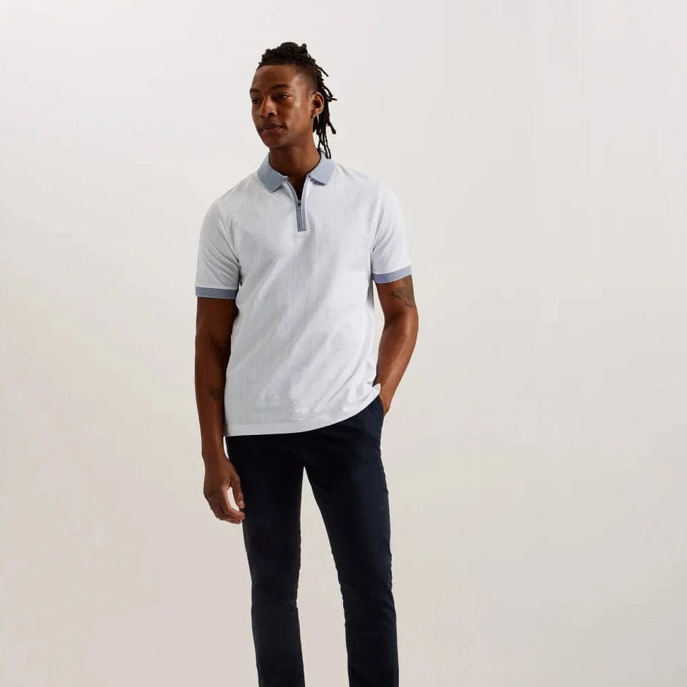 Ted Baker Arnival Textured Knit Contrast Trim Polo Shirt in White