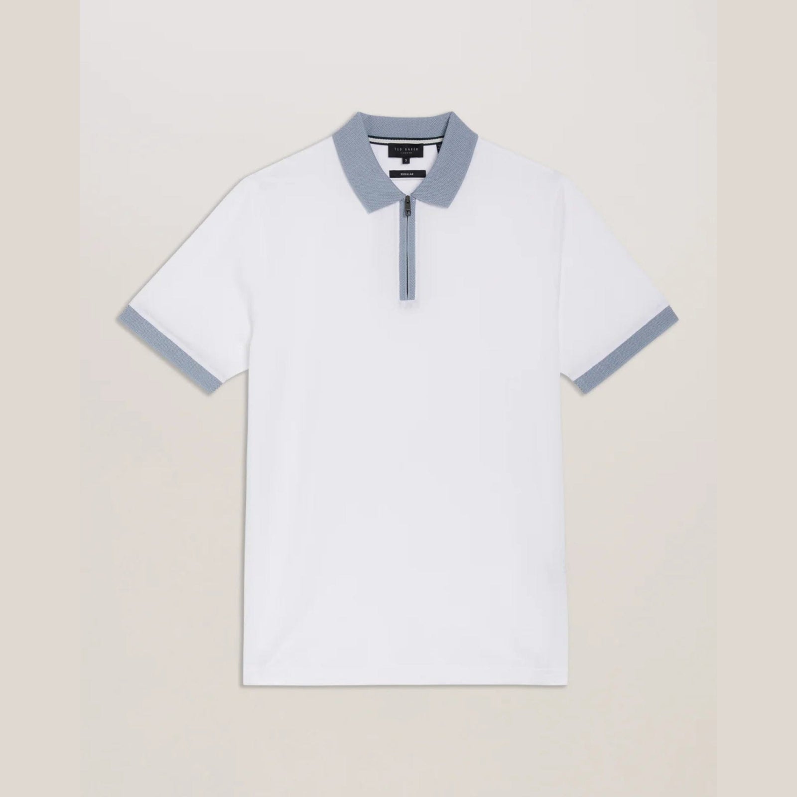 Ted Baker Arnival Textured Knit Contrast Trim Polo Shirt in White