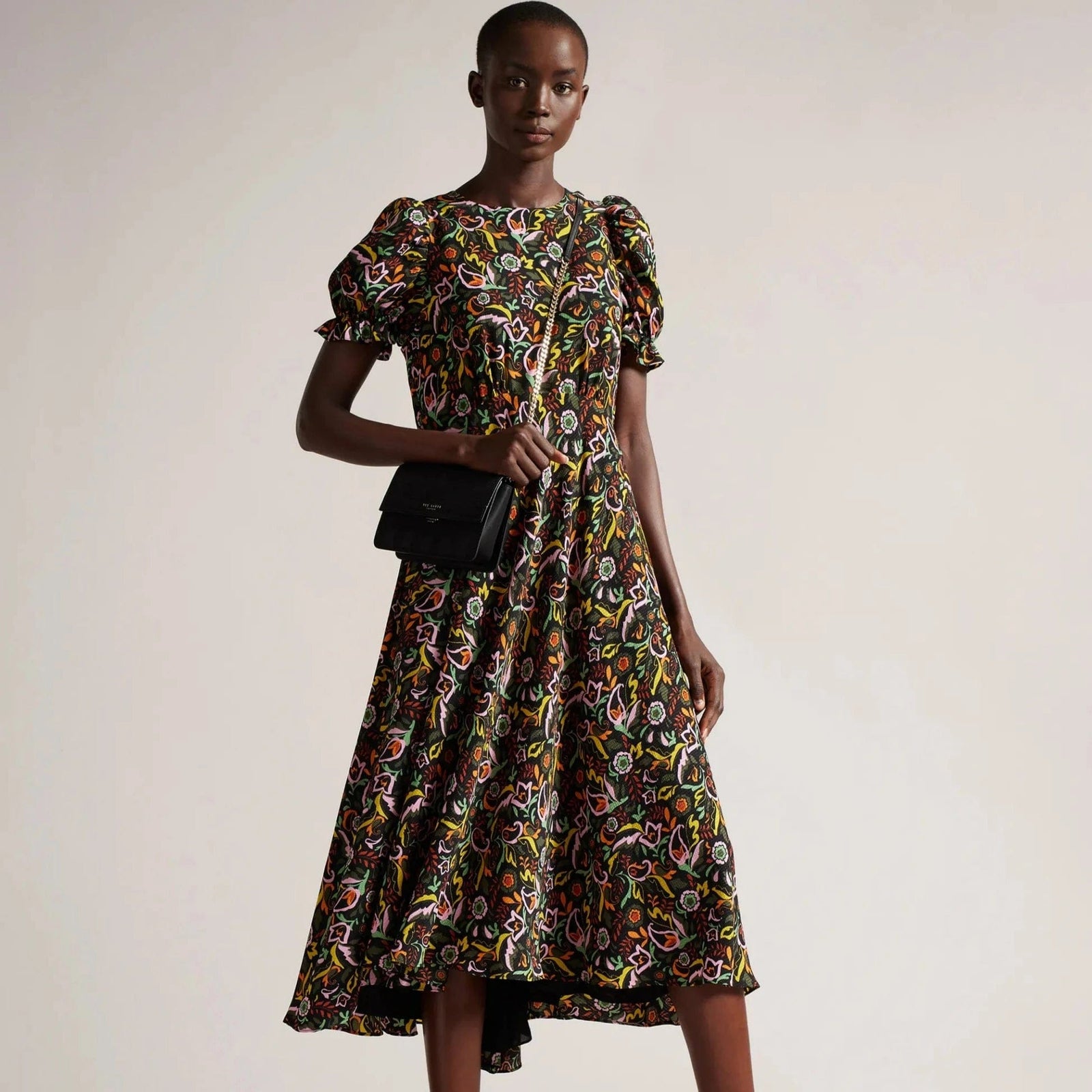 Ted Baker Dabney Floral Tea Dress With Puff Sleeve