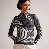 Ted Baker Emberr High Neck Fitted Swirl Print Top