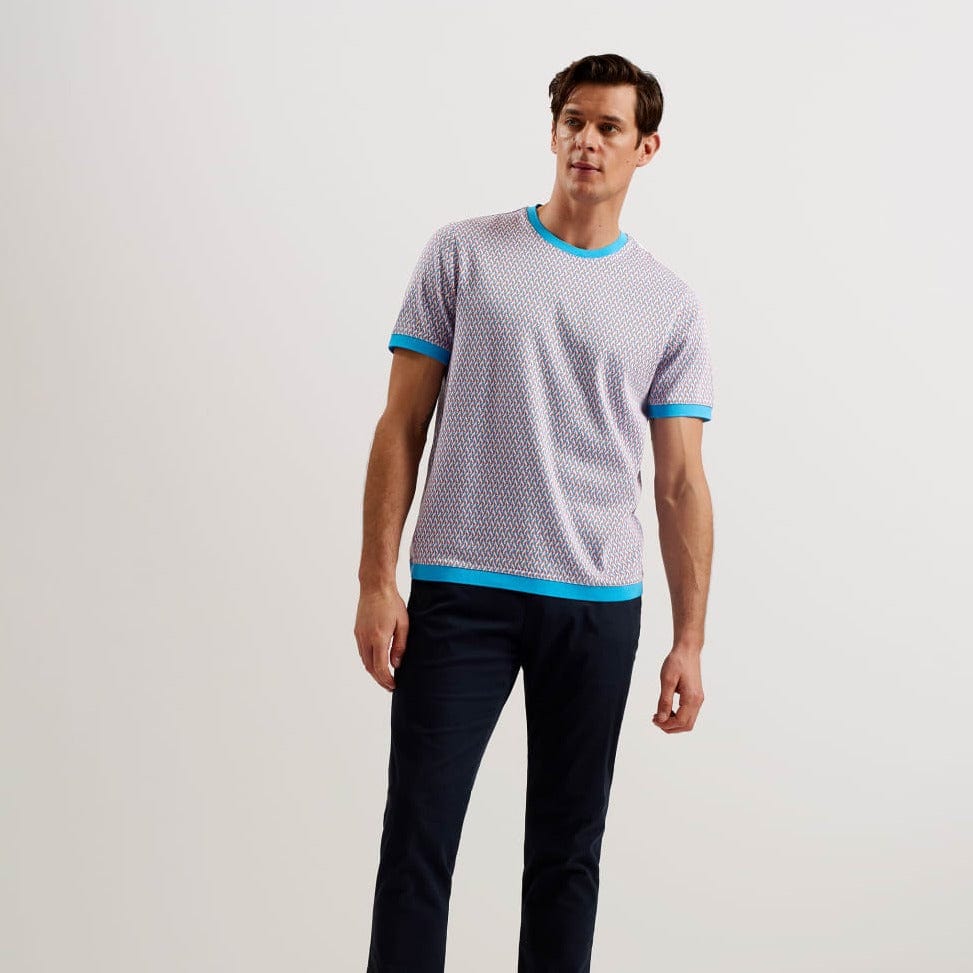 Ted Baker Finity Jacquard Geometric Cotton T-Shirt in Blue