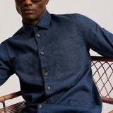 Ted Baker Iio Relaxed Fit Linen Blend Shirt in Dark Blue
