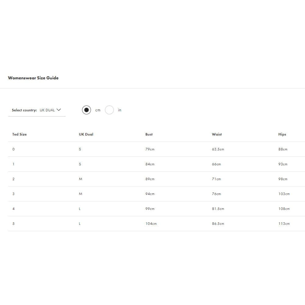 Size Guide Ted Baker Jacket Sizes Ted Baker Immia Halterneck