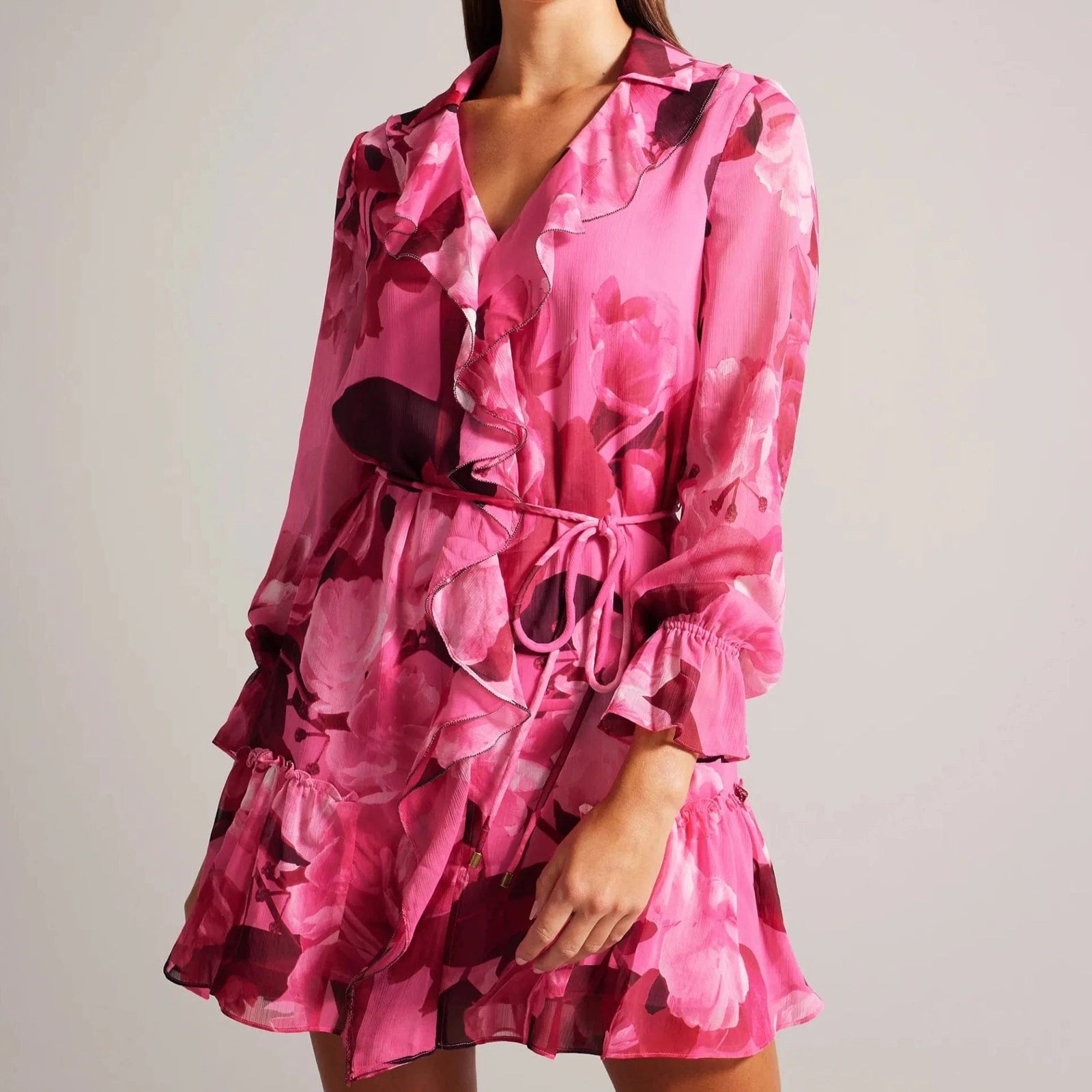 Ted Baker Jjojjo Floral Ruffled Mini Dress in Pink