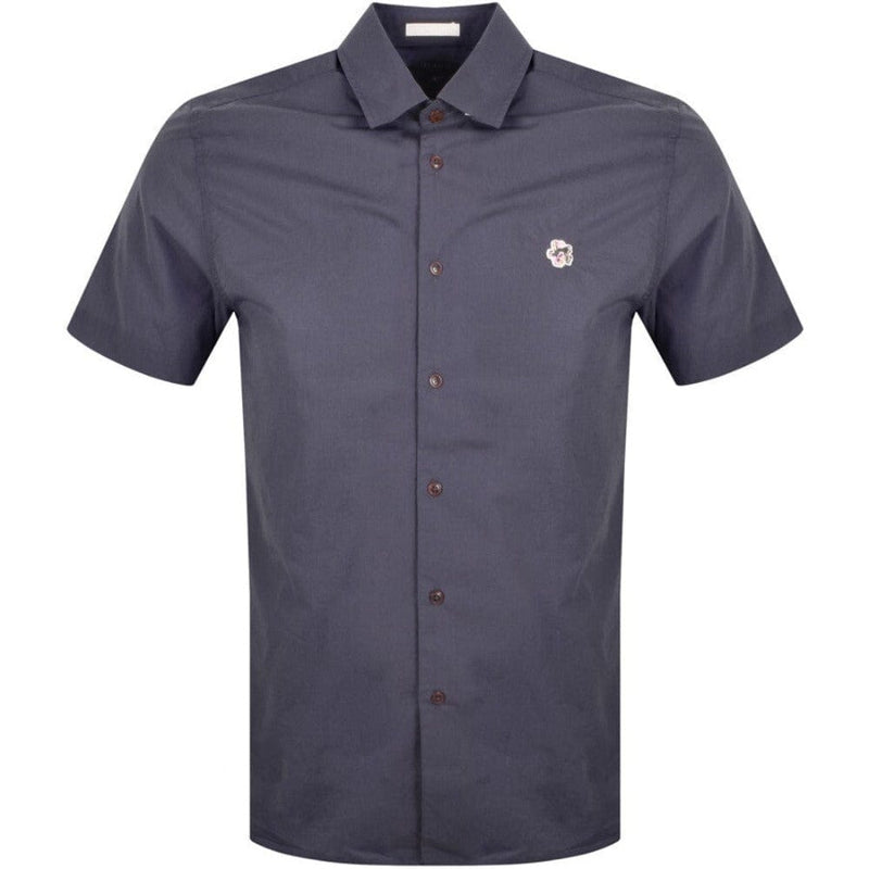 Ted Baker Poplin Short Sleeved Shirt In Navy