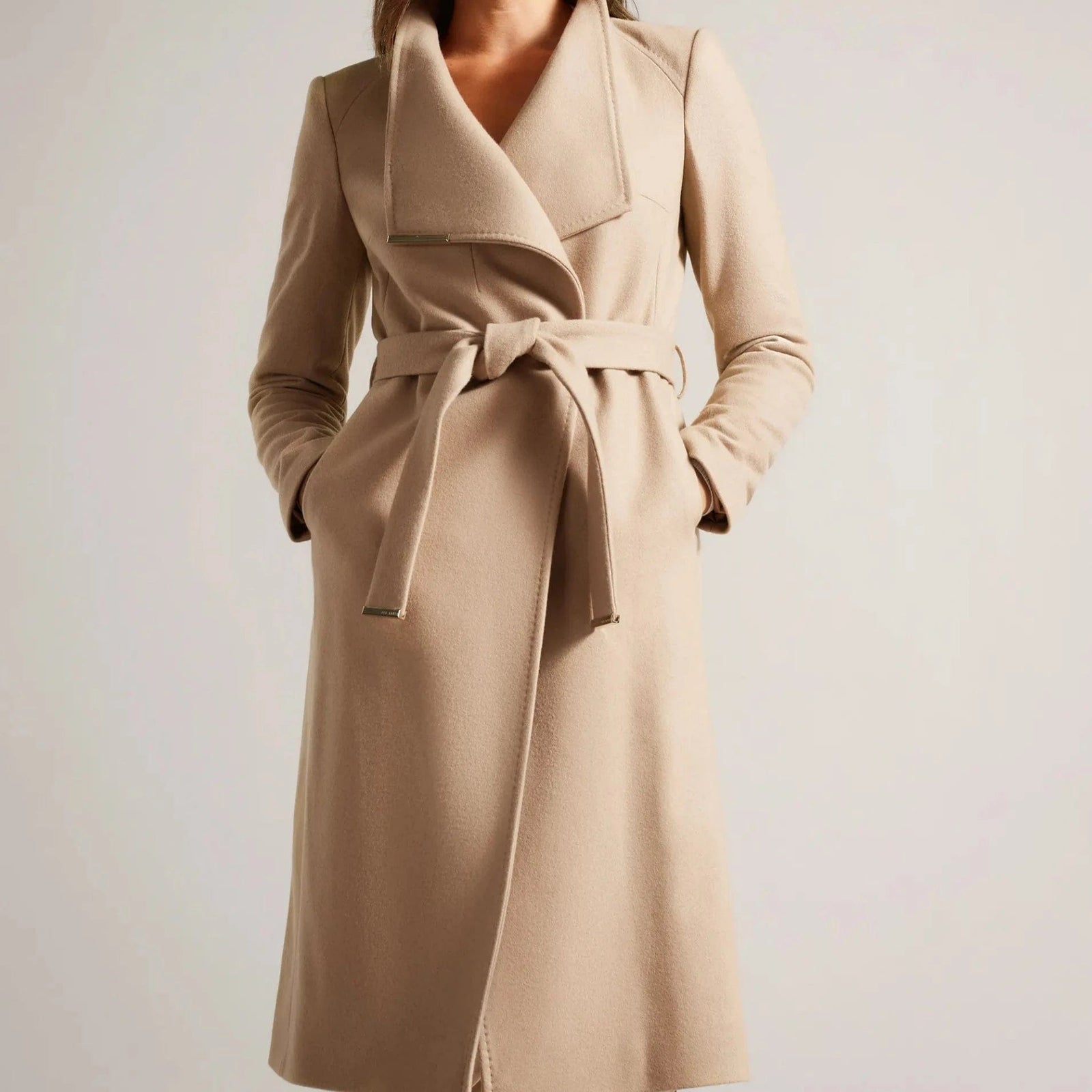 Ted Baker Rose Midi Wool Wrap Coat In Camel - Main Image