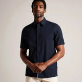 Ted Baker Stansho Short Sleeve Seersucker Shirt in Navy