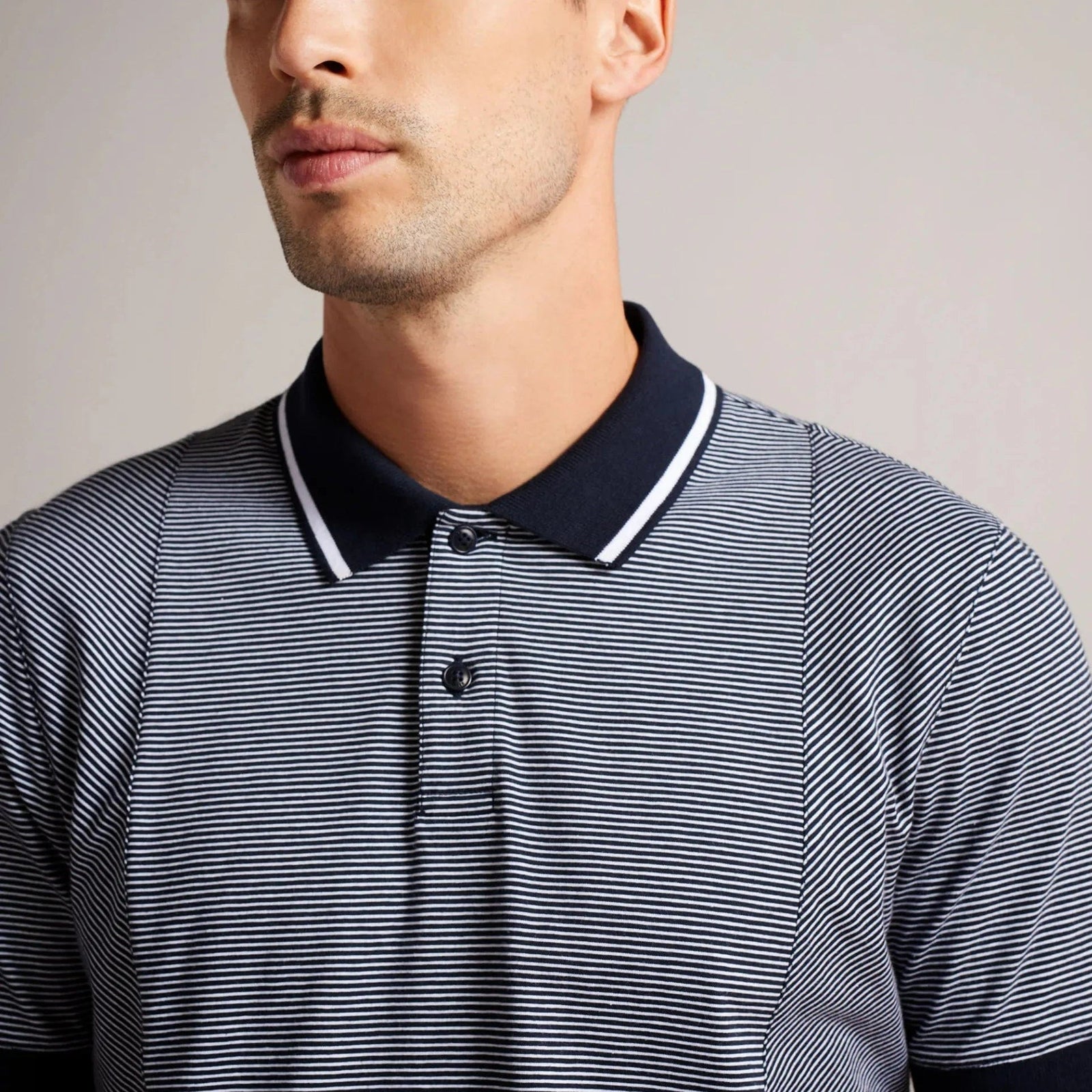 Ted Baker Taigaa Short Sleeve Regular Striped Panelled Polo Navy Ted Baker Taigaa Short Sleeve Regular Striped Panelled Polo Navy
