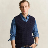 GANT Lambswool Cable Knit Vest Regular Fit In Evening Blue