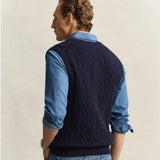 GANT Lambswool Cable Knit Vest Regular Fit In Evening Blue