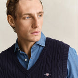 GANT Lambswool Cable Knit Vest Regular Fit In Evening Blue