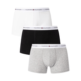 Tommy Hilfiger 3 Pack Signature Cotton Essential Trunks In Heather Grey/Black/White