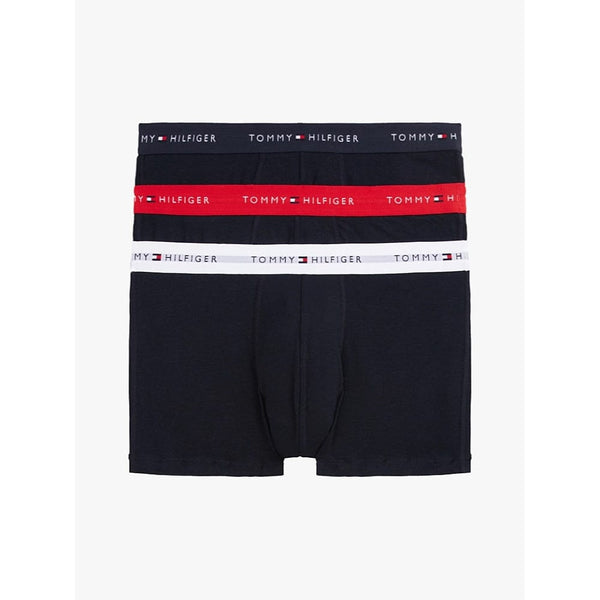 Tommy Hilfiger 3-Pack Signature Repeat Logo Waistband Trunks In Red/White/Navy
