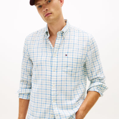 Tommy Hilfiger Brushed Linen Medium Check In Sweet Blue